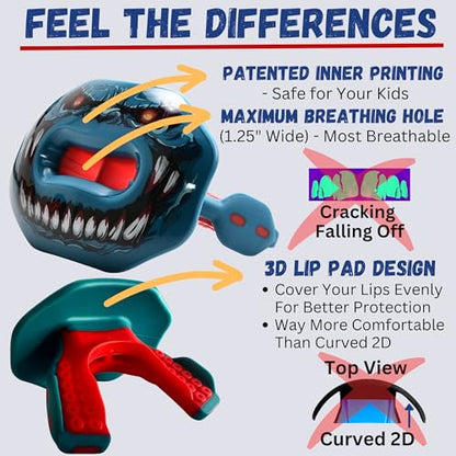 Oral Mart Flag Football Mouth Guard with 3D LipFit Design for Kids - Youth Football Mouthguard (No Boil) Cool Instant Fit Lip Guard Mouthpiece for Braces (Detachable Helmet Strap Included) - color: Audacious Invader