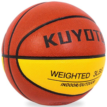 KUYOTQ 3LBS/3.3LBS/2.2LBS Weighted Heavy Training Basketball 29.5/28.5" in and Outdoor Improving Handling Dribbling Passing Rebounding Skill Composite Size 7/6 Weighted Training Basketball Equipment - color: Brown+Yellow, size: Size 7 Adult - 29.5"-3LBS