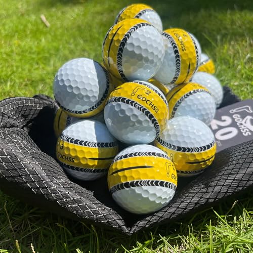 Golf Balls with Green Aiming Line, 332 Dimples, Low Spin, Long Distance Over 30 Yards, Durable Golf Balls for Amateur, Junior, Lady – 20 Pack - color: Yellow Aiming Line, size: 2-Layer