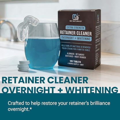 Overnight + Whitening Retainer Cleaner, Remove Stains, Discoloration, and Plaque | 4 Month Supply | Denture Cleanser with Whitening Boost,120 Tablets by M3 - size: Overnight Whitening (120 Count)