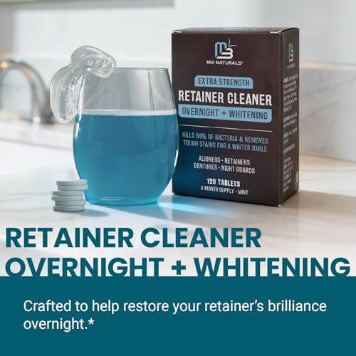 Overnight + Whitening Retainer Cleaner, Remove Stains, Discoloration, and Plaque | 4 Month Supply | Denture Cleanser with Whitening Boost,120 Tablets by M3 Naturals (Pack of 2) - size: Overnight Whitening (120 Count) (Pack of 2)