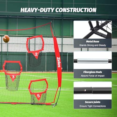 ZELUS Football Throwing Net, Quarterback Training Equipment with 5 Target Pockets, Football Practice Throwing Passing Accuracy Trainer with Carry Bag Ground Stakes for Kids Adults