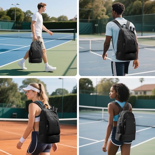 Pickleball Backpack for Women Men, Gym Back Pack with Shoe Compartment Pickleball Bag Fits 2 Pickle Ball Paddles