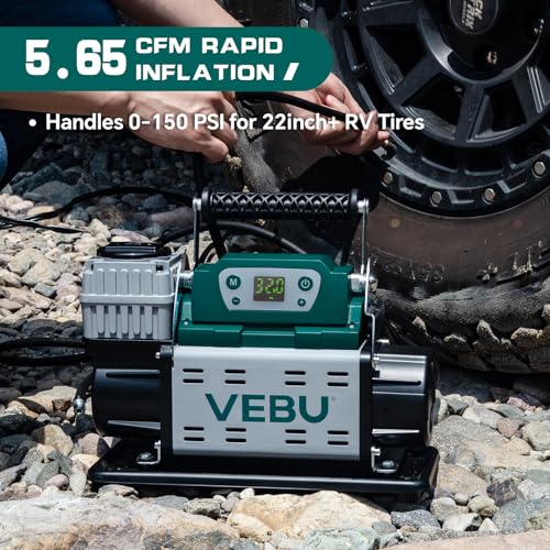 ‌RV Air Compressor 12V Tire Inflator, 150PSI with Auto Shut-off, Digital Display & Preset, 5.65CFM Fast Inflation for Off-road Vehicles, Trucks, SUVs, RVs, ATVs, Corded Electric - style: Single Cylinder + Digital Display