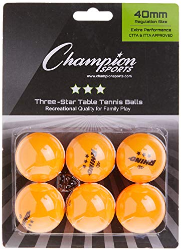 Champion Sports 3 Star Table Tennis Ball Pack – Tournament Size, 40mm Seamless, CTTA & ITTA Approved