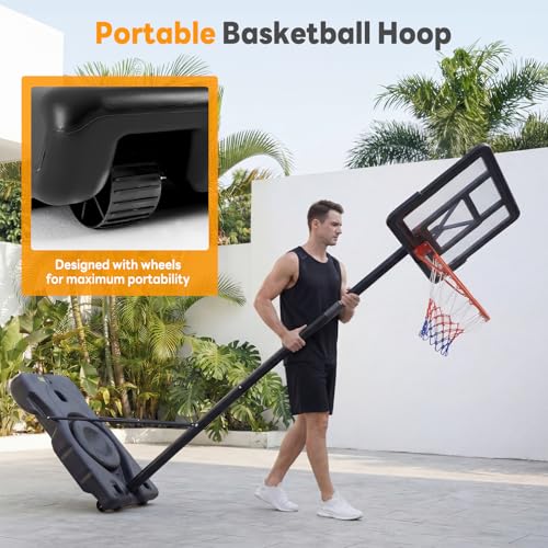Portable Basketball Hoop Outdoor, Adjustable Basketball Hoops Goal System Shatterproof Backboard, Shock Absorbent Rim, Fillable Base for Swimming Pool/Backyard/Driveway - style: Black 6.1-10FT