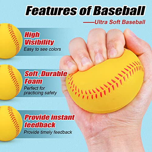 Foam Baseballs, 9 Inch Soft Baseballs Training Pitch Stress Ball with Drawstring Bag - color: Yellow