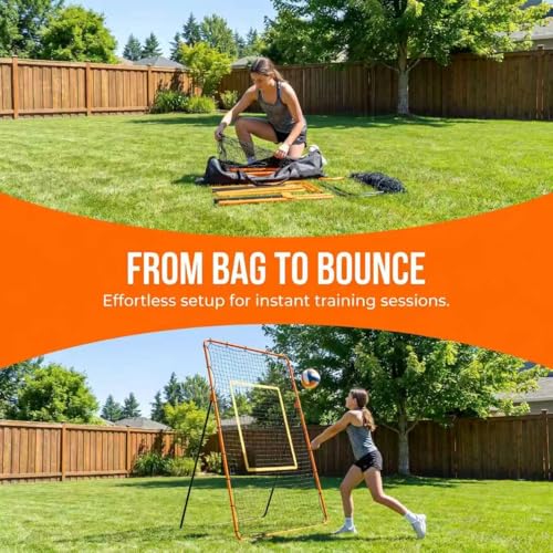 Volleyball Rebounder Net 7x4 ft, Training Equipment with Angle Customization for Practicing Volleying, Bumping, Spiking Training, Portable Travel Bag