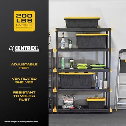 CX Black & Yellow, 5-Tier Heavy Duty Plastic Storage Shelves that Support up to 200lbs/shelf, Organization and Storage, Weather-Resistant Design, Easy Assembly (72”H x 48”W x 20”D)