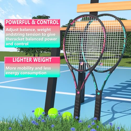 Pro Tennis Racket for Adults, 2 Player 27 inch Speed Tennis Racquet Acceptable for Beginner and Professional with 3 Tennis Balls, 2 Vibration Dampes, 2 Overgrips, Tennis Bag - color: 2 Pcs Black