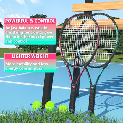 Pro Tennis Racket for Adults, 2 Player 27 inch Speed Tennis Racquet Acceptable for Beginner and Professional with 3 Tennis Balls, 2 Vibration Dampes, 2 Overgrips, Tennis Bag - color: 2 Pcs Black