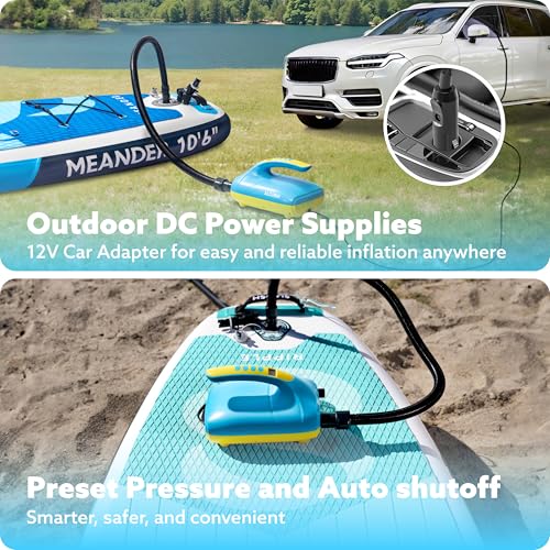 Sloosh Electric Paddle Board Pump, 20 PSI High-Pressure Dual-Stage Inflation SUP Air Pump with Auto-Off Function, 12V DC Car Connector for Inflatable Paddle Boards, Kayaks, Boats, and Air Mattresses