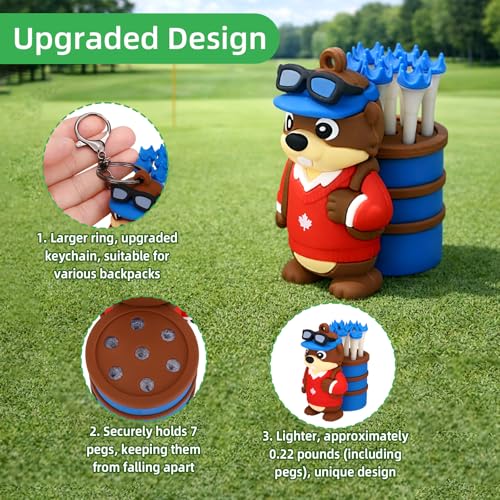 Penitue Caddie Golf Tee Holder, Including 8 Golf Ball Tees Creative Cute Cat Holder Set for Women Men Golfers Attaching to Backpack Shoulder Bag Belt - style: Beave
