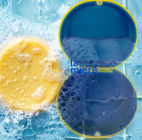 LA MIERE Retainer Case, Slim Aligner Case Compatible with Invisalign, Night Mouth Guard Case, Retainer Holder, Food Grade Silicone Pad, Magnetic Closure, Yellow w/Dark Blue Inner