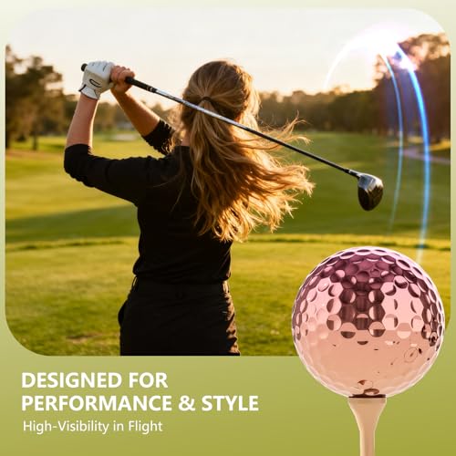 Pink Gold Gradient Laser Golf Balls - 4 Balls Premium Gift Box, Surlyn Cover for Superior Spin & Distance - High Visibility Alignment Aid - Ideal Golf Tournament Prizes, Unique Gifts for Golfers