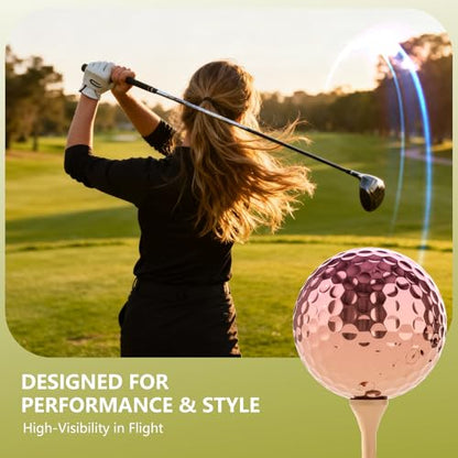 Pink Gold Gradient Laser Golf Balls - 4 Balls Premium Gift Box, Surlyn Cover for Superior Spin & Distance - High Visibility Alignment Aid - Ideal Golf Tournament Prizes, Unique Gifts for Golfers