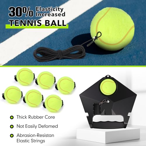 Simgoing Portable Tennis Trainer Practice Rebound with Metal Base Tennis Trainer Practice Equipment with 6 Highly Elastic String Balls for Adult Kids and Beginners