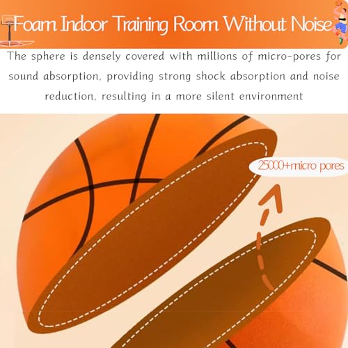 Silent Basketball Size 7 (29.5"), Grooved Airless Indoor Basketball, Highly Elastic Quiet Foam Ball,Indoor Training and Without Noise