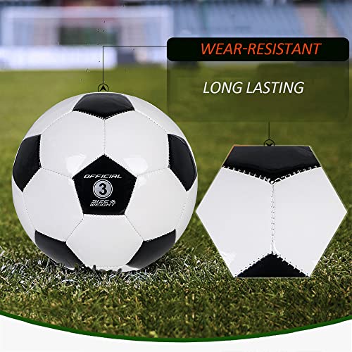 Kids Soccer Ball Sizes 3 Practice Traditional Soccer Balls Classic for Youth Perfect for Outdoor Indoor Match or Game Black-White 3Pcs with 1 Plastics Pump