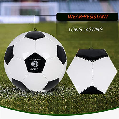 Kids Soccer Ball Sizes 3 Practice Traditional Soccer Balls Classic for Youth Perfect for Outdoor Indoor Match or Game Black-White 3Pcs with 1 Plastics Pump