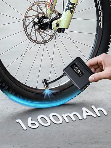 Mini Bike Pump, 30s Fast Inflate Bike Pump with Gauge, 150PSI Portable Bicycle Tire Pump with Auto Stop for Road Bikes, Mountain Bike, E-Bike, Motorcycles, Balls