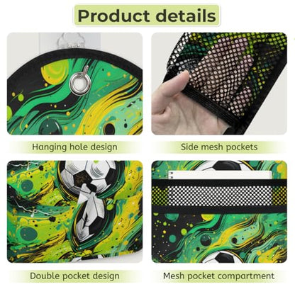 QsirBC Soccer Ball Art 1 Pack Wall Hanging Organizer Bag, Waterproof Polyester Storage Bag with Multiple Pockets, Collapsible Hanging Shelves for Home, Kitchen, Closet Organization