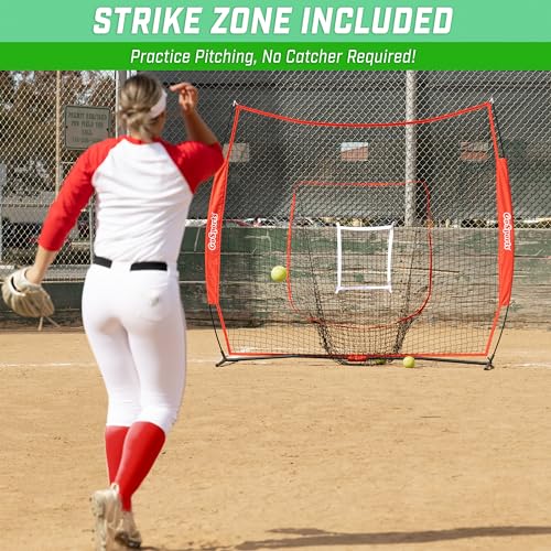GoSports 7 x 7 ft Baseball & Softball Nets - Available in Team Colors - Batting & Pitching Net with Strike Zone - color: Red