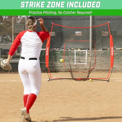 GoSports 7 x 7 ft Baseball & Softball Nets - Available in Team Colors - Batting & Pitching Net with Strike Zone - color: Red