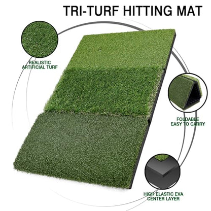 Professinoal Golf Chipping Net with Golf Hitting Mat,12 Practice Foam Balls and 2 Pixing Pins, for Indoor and Outdoor Target Chipping Training - style: Chipping Net+Tri-Turf Hitting Mat