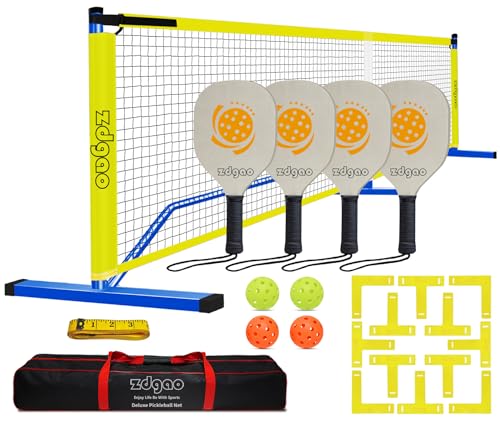 Portable Pickleball Net Set, 22FT Regularion Size Pickle Ball Net with Paddles Set, Outdoor Pickleballs and Carry Bag, Easy Setup for Indoor, Outdoor, Driveway - color: Blue, style: Pickleball Net and Court Marker