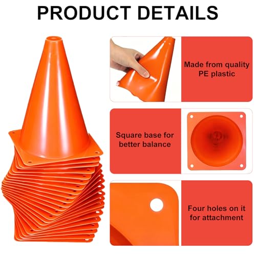 30 x 9-inch Plastic Traffic Cones – Safety Cones for Sports Agility Training, Football Practice Equipment, and Drills for Basketball and Football