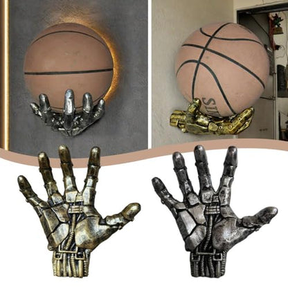 Mechanical Hand Wall Mounted Basketball Holder, Punk Style Garage Ball Storage Rack, Space Saving Display Stand for Room and Garage, Sports Wall Decor, Ball Organizer Shelf