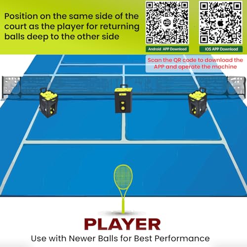 Portable Tennis Ball Machine 22 lbs for Beginners, Dual Motor for Top Spin & Backspin, 50+ Ball Capacity, Max 45 MPH Speed, 4+ Hour Rechargeable Battery, App and Remote Controlled