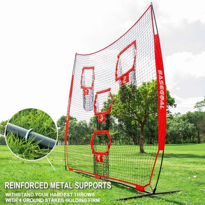 BaseGoal 8ft Football Nets with 4 Target Pockets for Improving Accuracy Throwing - style: Red