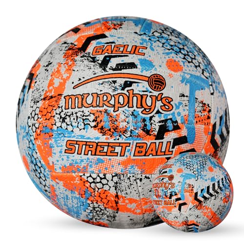 Murphy's Gaelic Street Trainer Footballs, Durable Vulcanised Rubber, Long Lasting Grip for Hard Surfaces, Ages & Skill Levels - color: White/Fluo Orange/Cyan, size: 5
