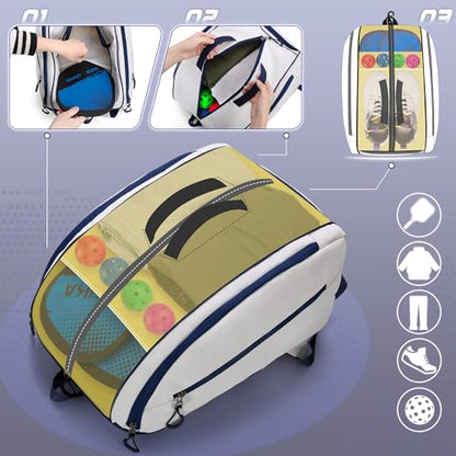 Smasrob Pickleball Bag Fits 4 Pickleball Paddles, Pickleball Backpack with Laptop Pocket, Shoe Compartment and Fence Hook - color: Beige