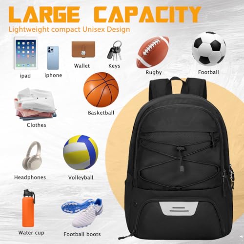 Goloni Soccer Backpack Bag with Separate Ball & Cleat Shoe Compartment,Sports Gym Backpack for Teen Girls Boys Men Women Kids - color: Black