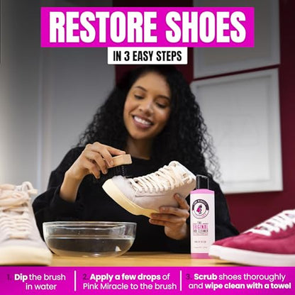 Pink Miracle Shoe Cleaner Kit with Bottle and Brush For Fabric Cleaner For Leather, Whites, Suede and Nubuck Sneakers - size: 4 Oz