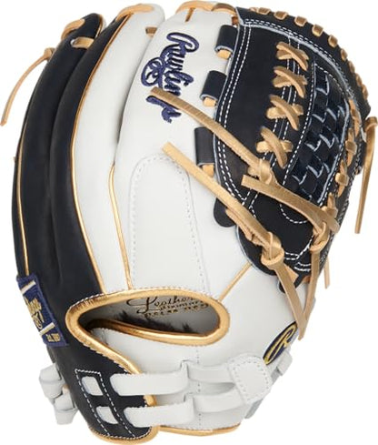 Rawlings | Liberty Advanced Color Series Fastpitch Softball Glove - color: White / Navy / Gold | X-Laced Basket Web, size: 12.5" | Utility