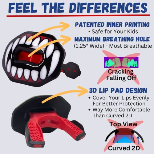 Oral Mart Flag Football Mouth Guard with 3D LipFit Design for Kids - Youth Football Mouthguard (No Boil) Cool Instant Fit Lip Guard Mouthpiece for Braces (Detachable Helmet Strap Included) - color: Fangs/Vampire