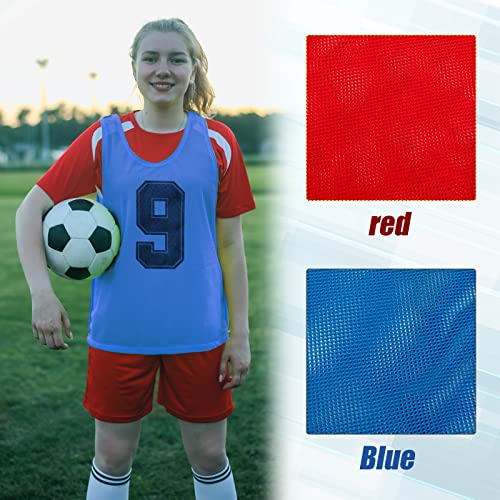 Vabean 24 Pack Nylon Mesh Scrimmage Team Practice Vests Pinnies Jerseys Train Vest for Adult Sport Basketball Soccer Football - color: Blue, Red