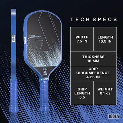 JOOLA Ben Johns CAS 16mm Carbon Fiber Pickleball Paddle - CAS Surface Tech - Control & Power Paddle - USAP Approved - Aero Curve - Feel-Tec Pure Grip - NFC Chip - color: Azure Blue, size: Hyperion