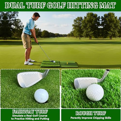 Golf Hitting Mat,Golf Mat for Practice Indoor/Outdoor, High-Elasticity Artificial Turf Mat, Portable Golf Swing Training Mat for Garage Simulator Chipping Driving Training