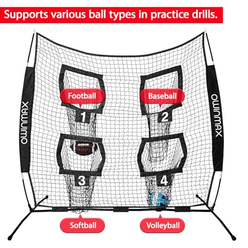 6x6 ft Football Trainer Throwing Net, Training Target Practice with 4 Targets, Includes Carry Bag and Ground Stake, Black and Red, Great for Kids and Youth - color: Black