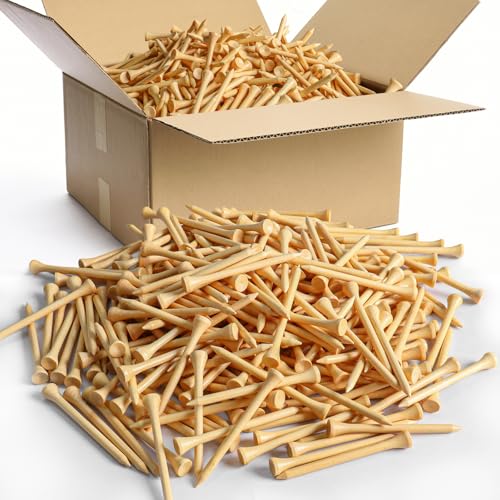 FINGER TEN Bamboo Golf Tees Wood 1 1/2 2 3/4 3 1/4 Inch Wooden Short Long Tee Color Bulk 250/500/1000/2000 Count for Men Women Kids in Red Pink USA Flag - color: Natural, size: 1000 Count(3 1/4 Inch)