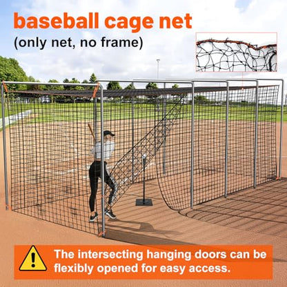 8x8x20 /10x10x35/12x12x55ft Heavy Duty Enclosed Batting Cage Net With Door, Only Net, No Poles and Frame, Professional Softball Baseball Nets for Batting and Pitching, Batting Cages for Backyard