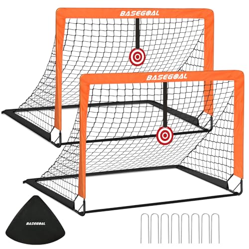 BaseGoal Soccer Goals for Backyard Set of 2, 4x3ft Kids Soccer Goal Portable Pop Up Soccer Net for Kids & Youth, Outdoor Soccer Training Equipment with Soccer Ball, Cones, Targets & Accessories - color: Orange Black