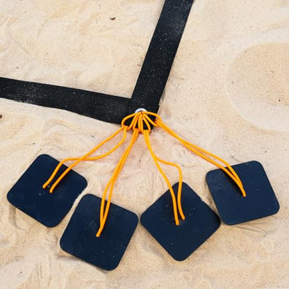 Beach Volleyball Sand Anchors - XLarge 6x6 inch Heavy Duty Plastic Boards + Elastic Thick Cord. Fits All Beach Volleyball Boundary Lines. 4 Pack (Lines not Included)