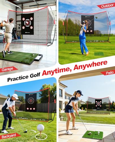 Golf Net, 10 x 7ft Golf Practice Net with 2 Targets - Heavy Duty Hitting Driving Chipping Swing Nets for Backyard Garbage Indoor Outdoor, Gifts for Men Dad Golfer