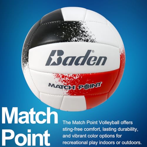 Baden | Match Point | Cushioned Synthetic Leather | Outdoor Recreation Backyard Volleyball + College Camp Ball | Official Size 5 - color: Red/Black/White
